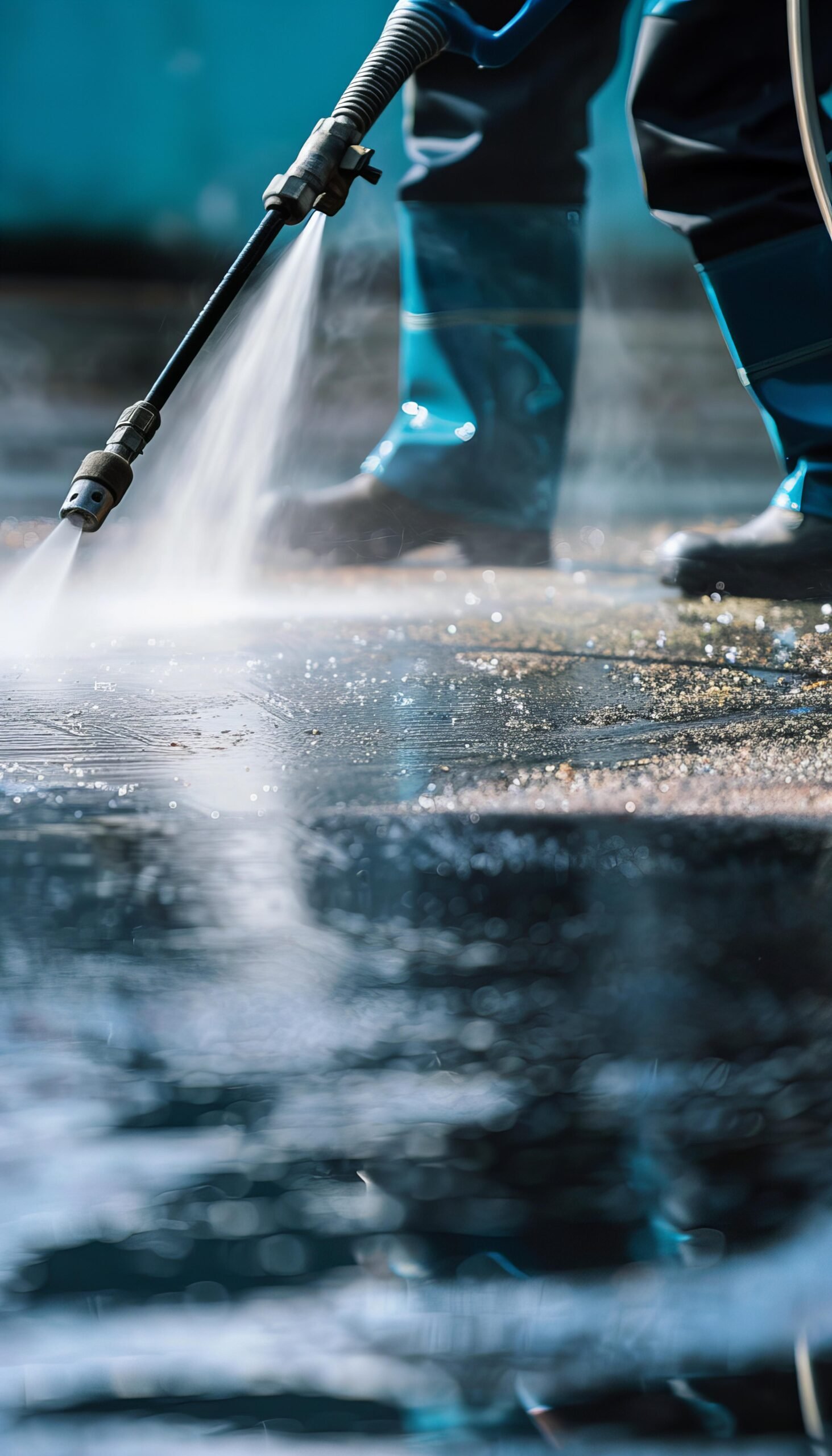 Firefighter holding a high-pressure water hose. Emergency response and safety concept.